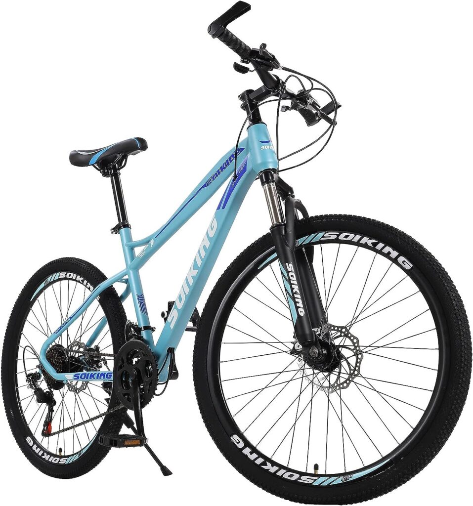 High Performance Steel Mountain Bike 21-Speed Spoke Wheel Full Suspension 26 Inch Mountain Bike Gravel Bikes Men (Blue, One Size)